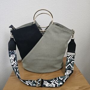 Solar Bag Black and Olive Canvas Crossbody large round handle tote
